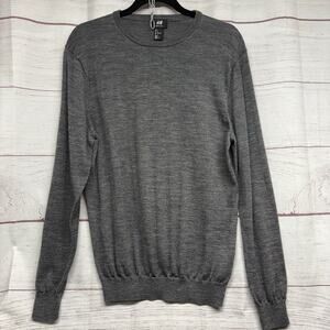 H&M Premium 100% Merino Wool Sweater Men's Large Gray Crewneck Pullover